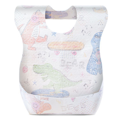Picture of KIIS Disposable Baby Bibs for Baby Boys and Girls - Individually Packaged - Hygienic, Soft and Leakproof (20 PCS) (Dinosaur)