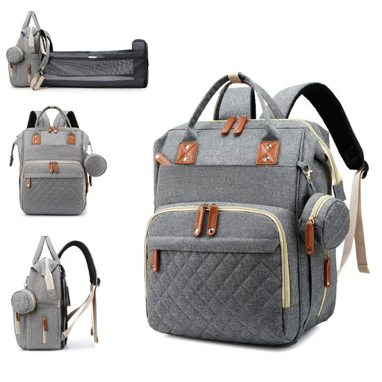 Picture of Diaper Bag with Changing Station, Waterproof 3 in 1 Baby Diaper Backpack with Foldable Changing Pad, Large Travel Back Pack for Baby Girl Boy, Grey