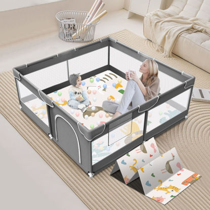 Picture of Baby Playpen with Mat, 50 x 50 inch, PlayPen for Babies and Toddlers, Baby Play Yards Indoor & Outdoor, Sturdy Safety Baby Play Pen with Soft Breathable Mesh, Baby Fence