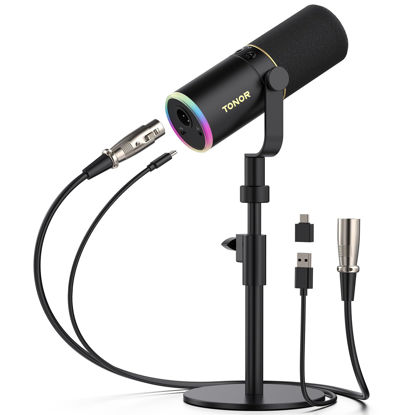 Picture of TONOR XLR/USB Gaming Mic, Dynamic Microphone for Podcast Recording Streaming with RGB Light, Mute Button, Headphones Jack, Monitoring, Desktop Stand, Metal Vocal Mic for PC Mac Android PS4/5 TD520S