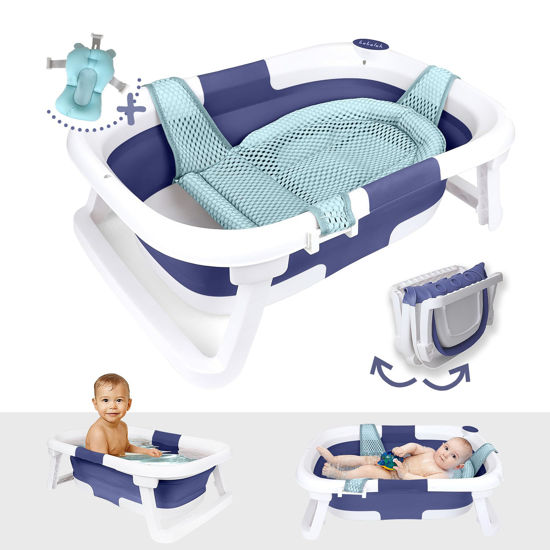 Picture of BEBELEH™ Collapsible Baby Bathtub - Bathtub + Baby tub Sling + Newborn Sling - Baby Bathtub Newborn to Toddler 0-24 Months - The Ultimate Travel Baby Bath Tub and Everyday Use! (Blue)