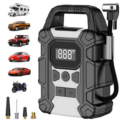 Picture of Tire Inflator Portable Air Compressor, 150 PSI Cordless Air Pump for Car Tires, Electric Auto-Off Air Pump with Digital Pressure Gauge for Car, Motorcycle, Bike, Ball