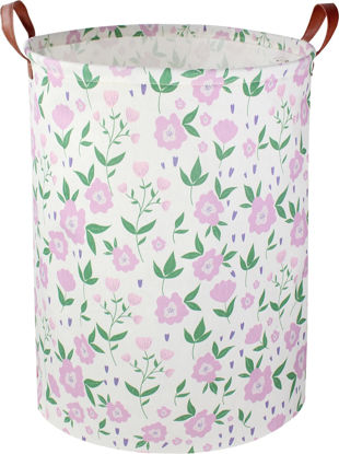Picture of CLOCOR Girls Laundry Basket,Baby Hamper for Nursery,Collapsible Canvas Dirty Clothes Basket,Toys Organizer Storage Bins,Room Decor for Bedroom Playroom,Gift Basket (Purple)