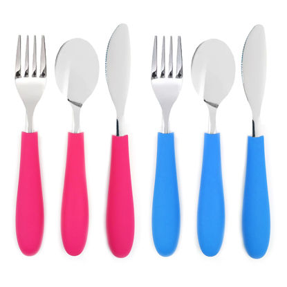 Picture of Elk and Friends Kids Silverware with Silicone Handle | Childrens Safe Flatware | Kids Utensils | Spoon + Fork + Knife set | 4 years+ | 6 Pieces
