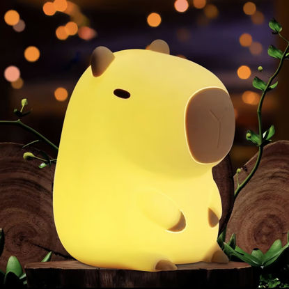 Picture of FAMIDUO Capybara Cute Night Light, LED Squishy Novelty Animal Night Lamp, 2 Levels Dimmable Nursery Bedroom Nightlight for Kids, Rechargeable Touch Lamp, Dorm Decor, Baby Boys Girls Gifts