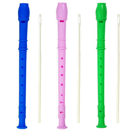 Picture of 3 Pack 8 Hole Soprano Recorders Descant Flute With Cleaning Rod German Style for Chrildren Kids Beginner Graduation or Back to School Gift (dark blue, green, pink)
