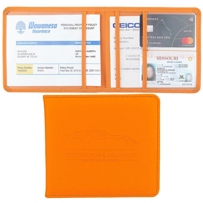 Picture of Miunice Car Registration and Insurance Holder, Premium Pu Leather Vehicle Glove Box Organizer, Prefect Car Essentials Wallet for Driver License, Cards & Essential Documents (S-Orange)