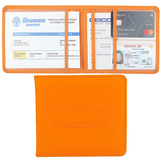 Picture of Miunice Car Registration and Insurance Holder, Premium Pu Leather Vehicle Glove Box Organizer, Prefect Car Essentials Wallet for Driver License, Cards & Essential Documents (S-Orange)