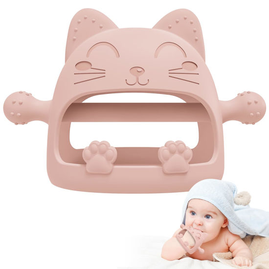 Picture of Baby Teether Toys,Silicone Teething Toys for Babies 0-6 Months,Never Drop Baby Chew Toys for Teething Relief, Teething Pacifiers,Baby Toys 0-6 Months,Ideal Gifts for Baby Shower（Cartoon Cat）