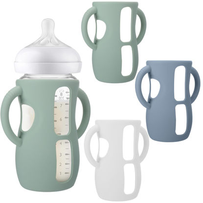 Picture of BUSOHA 3 Pack Silicone Sleeves for Avent Baby Bottles - Anti Breakage Baby Bottle Holder with Handle for Avent Natural Glass Baby Bottles,Compatible with Avent Baby Bottle