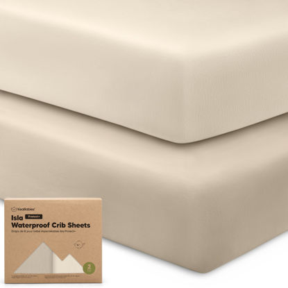 Picture of 2-Pack Waterproof Crib Sheets for Boys, Girls - Viscose Derived from Bamboo Crib Sheets Neutral, Crib Mattress Protector Sheet, Soft Toddler Bed Sheets, Fitted Baby Crib Sheets Girl, Boy (Ecru)