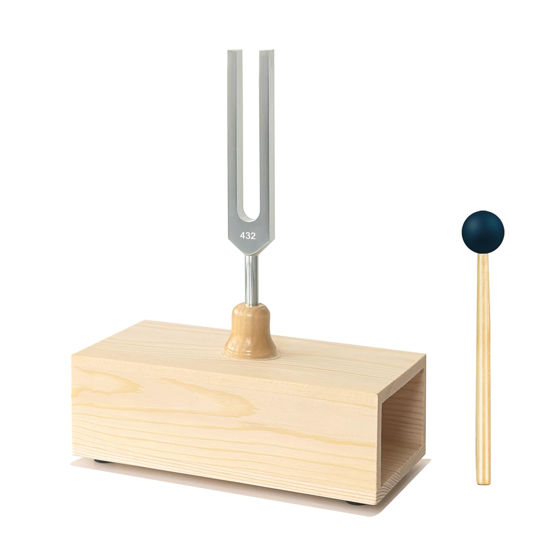 Picture of TENFLY 432 Hz Tuning Fork Paired with Elegant Wooden Resonator for Ultimate Meditation Experience
