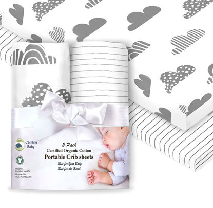 Picture of 100% Organic Cotton Fitted Sheets for Graco Pack n Play, Babyletto, Pamo Babe, Hiccapop, Dream on Me, Evenflo, Baby Trend, Hygge Hush Portable/Mini Crib/Playards