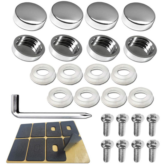 Picture of BGGTMO Chrome License Plate Screw Caps-Gloss Finish Screw Covers and License Plate Bolts, Rust Resistant License Plate Frames Hardware, Machine Plate Bolt Fastener Kits