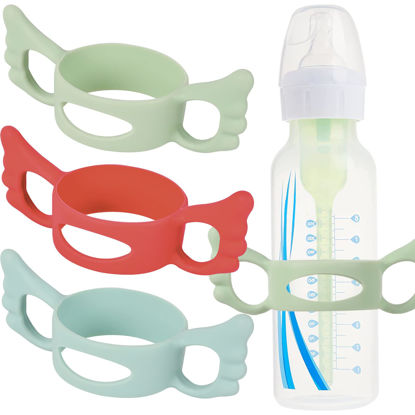 Picture of (3-Pack) Bottle Handles for Dr Brown Baby Bottles with Easy Grip Handles to Hold Their Own Bottle - BPA-Free Soft Silicone (Blue Green Red, Wide-Neck)