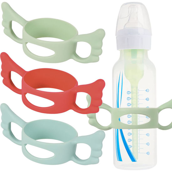 Picture of (3-Pack) Bottle Handles for Dr Brown Baby Bottles with Easy Grip Handles to Hold Their Own Bottle - BPA-Free Soft Silicone (Blue Green Red, Wide-Neck)