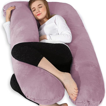 Picture of Chilling Home Pregnancy Pillow, U Shape Pregnancy Pillows for Sleeping, 55in Body Pillow for Sleeping, Body Pillows for Adults, Maternity Pillow, Velvet Removable Cover, Pink