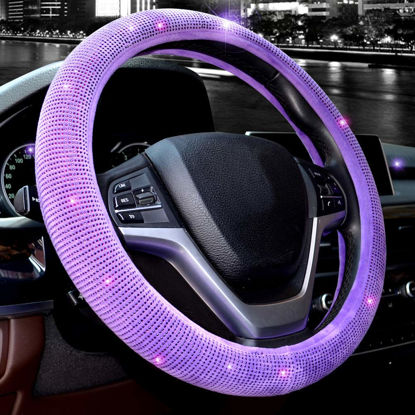 Picture of Valleycomfy Steering Wheel Cover for Women Bling Bling Crystal Diamond Sparkling Car SUV Wheel Protector Universal Fit 15 Inch (Purple,Standard Size(14" 1/2-15" 1/4))