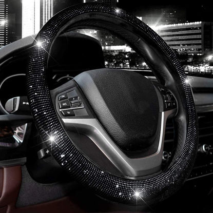 Picture of Valleycomfy Steering Wheel Cover for Women 15 1/2 inches-16 inches Bling Bling Crystal Diamond Sparkling for F150 F250 F350 Ram 4Runner Tacoma Tundra Range Rover (Black with Black Diamond)
