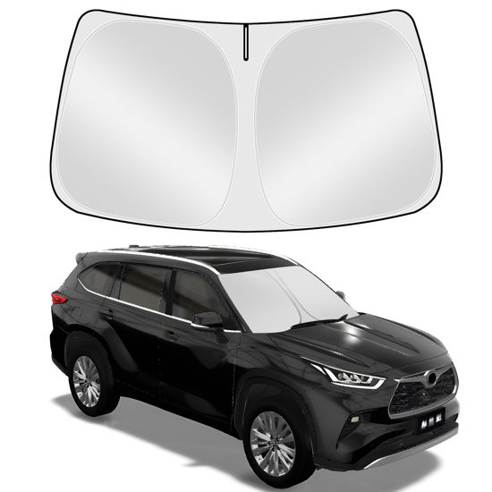 Picture of Tombyda Windshield SunShade for 2024 Toyota Grand Highlander Front Window Sun Shade Custom Sunscreen Double Layers Design