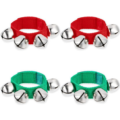 Picture of JJUNW 4 PCS Wrist Bells, Percussion Instruments, Jingle Bells Christmas Musical Rhythm Wrist Shaking Percussion Orchestra Rattles, for Kids Party Christmas Decor Dance Band Performance (Red+Green)