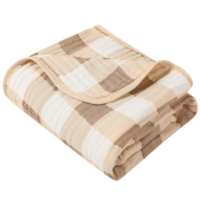 Picture of HardNok Muslin Bamboo Viscose Baby Blanket, Ultra Soft All-Purpose Unisex 43 x 43 inches(Warm Coffee Checkered)