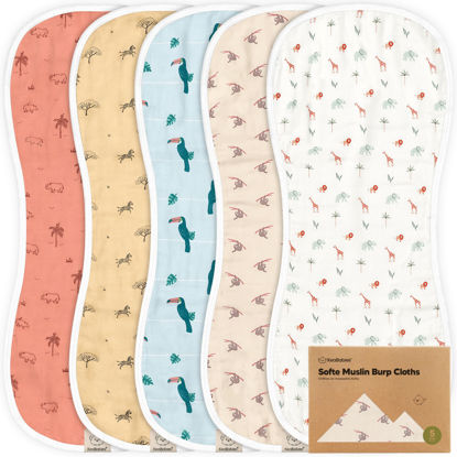Picture of 5-Pack Muslin Burp Cloths for Baby Boys and Girls - Super Absorbent Baby Burp Cloth, Viscose Derived from Bamboo Cotton Baby Washcloths, Burp Rags, Large Neutral Burp Clothes for Newborn (Wildscape)