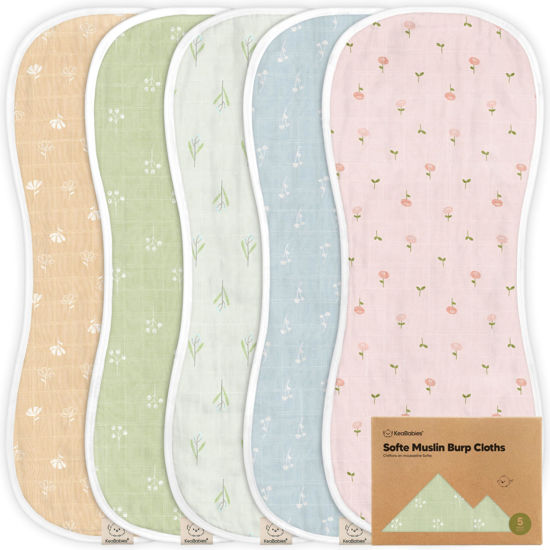 Picture of 5-Pack Muslin Burp Cloths for Baby Boys and Girls - Super Absorbent Baby Burp Cloth, Viscose Derived from Bamboo Cotton Baby Washcloths, Burp Rags, Large Neutral Burp Clothes for Newborn (Wild Bloom)