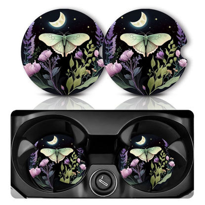 Picture of Car Coasters for Cup Holders，Car Cup Holder Coasters, 2 Pack Cup Holder Coasters for Car, Anti Slip Rubber Car Cup Mat with A Finger Notch, Cute Car Interior Accessories for Women Men 2.75" Butterfly