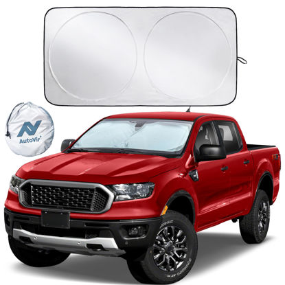 Picture of Autovir Truck Sun Shade for Windshield | Front Truck Window Shade for Maximum UV Rays and Sun Heat Protection | Truck Interior Accessory for Cooler Interior | X-Large (69" x 35")