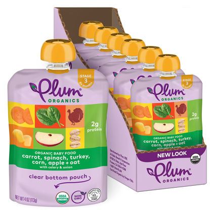 Picture of Plum Organics Stage 3 Organic Baby Food - Carrot, Spinach, Turkey, Corn, Apple, and Oat - 4 oz Pouch (Pack of 6) - Organic Baby Food Pouch