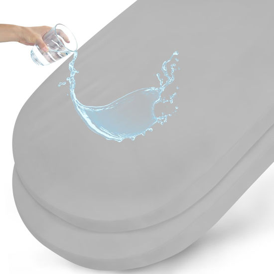 Picture of Waterproof Bassinet Sheets Fit for Halo, Dream on Me, Ingenuity, Fisher Price, Delta, Graco and Other Oval Bassinet Mattress, 2 Pack, Ultra Soft Microfiber Sheets, Grey