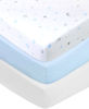 Picture of American Baby Company 3 Pack Printed 100% Cotton Jersey Knit Fitted Crib Sheet for Standard Crib and Toddler Mattresses, Blue Stars/Blue/White, for Boys and Girls