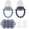Picture of WeeSprout Silicone Baby Food Feeders + Freezer Tray for Batch Prep, Set of 2, Introduce New Foods Safely, Double as Teething Toys, Includes 2 Extra Pouches & Travel Lids, Dishwasher Safe