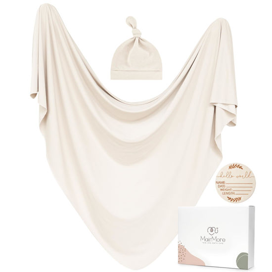 Picture of Baby Swaddle Receiving Blankets with Matching Beanie Set Newborn Nursery Swaddle Wrap for Baby Girls and Boys (Apricot)