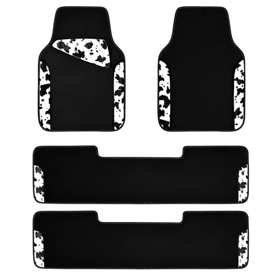 Picture of CAR PASS Waterproof Universal 3 Row Car Floor Mats, Cow Print Car Mats Fit for SUV,Vans,sedans, Trucks,Set of 3 Row Vehicles Car Carpet with Heel Pad and Nibs Backing, Cute Women Girly (Black White)