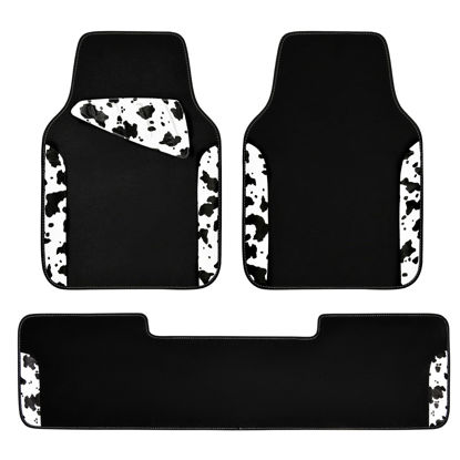 Picture of CAR PASS Waterproof Universal 3Pcs Car Floor Mats, Cow Print Car Mats Fit for SUV,Vans,sedans, Trucks,Set of Vehicles Car Carpet with Driver Heel Pad and Nibs Backing, Cute Women Girly (Black White)