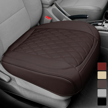 Picture of 1 Pack Leather Front Car Seat Cover Bottom Car Seat, Anti-Slip and Full Wrap Driver Car Seat Protectors, Luxury Waterproof Bottom Auto Seat Cushion Pad Mat for Most Vehicles(Coffee)