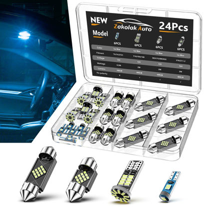 Picture of Zakolak 24PCS LED Interior Car Lights, Extremely Bright LED Bulb Kit, Applicable to Dome Map Door Lights and Other Parts Replacement for Your Cars, to Help You See Inside The Car at Night（Ice Blue）