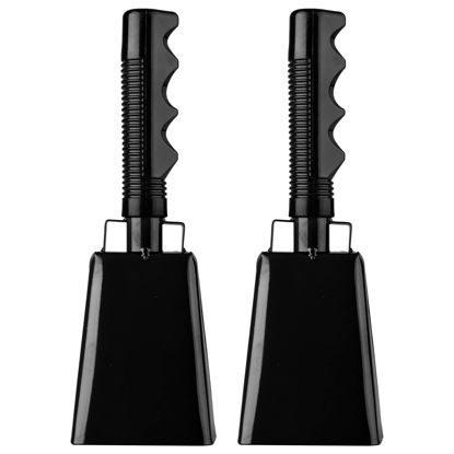 Picture of Cowbells 2pcs,Steel Cow Bell 8 inch with Handle,Cheering Hand Bell for Sports Events,Football Games,Party,Farm,Hand Chimes Musical Instruments (8 inch, Black)
