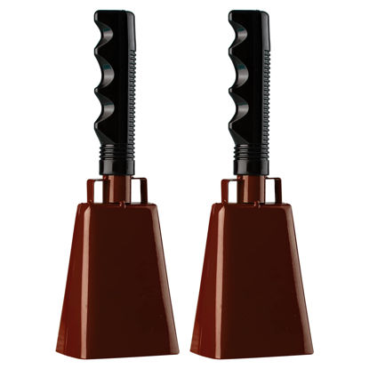 Picture of Cowbells 2 Pcs, 8 inch Steel Cow Bell with Handle Large Cheering Bell Noise Makers for Sports Events, Football Games, Graduation, Party, Farm, Hand Percussion Musical Instrument (Bronze)