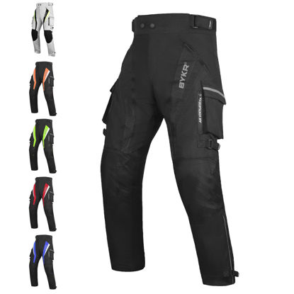 Picture of BYKR Motorcycle Pants for Men & Women Armored Cordura Overpants Enduro ATV Dual Sports Motocross Cargo Touring Adventure Pant (30WX30L, Black), 32-40