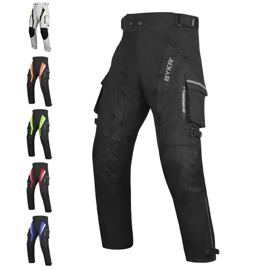 Picture of BYKR Motorcycle Pants for Men & Women Armored Cordura Overpants Enduro ATV Dual Sports Motocross Cargo Touring Adventure Pant (30WX30L, Black), 32-40