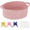 Picture of COMSE Small Woven Basket with Gift Bags and Ribbons, Gift Basket Empty, Basket for Gifts, Cotton Rope Basket for Storage, Baby Toy Basket with Handles, 12" x 8" x 5", Dusty Pink