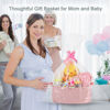 Picture of COMSE Small Woven Basket with Gift Bags and Ribbons, Gift Basket Empty, Basket for Gifts, Cotton Rope Basket for Storage, Baby Toy Basket with Handles, 12" x 8" x 5", Dusty Pink