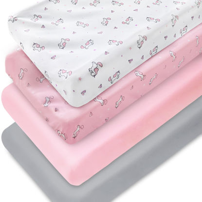 Picture of Changing Pad Cover for Girls 4 Pack, Comfy & Breathable Changing Table Cover for 32''x16" Changing Table Pads, Diaper Changing Pad Cover, Pink