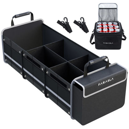 Picture of Farasla Waterproof Trunk Organizer with Insulated Leakproof Cooler Bag, Foldable Cover, Adjustable Securing Straps (Black)