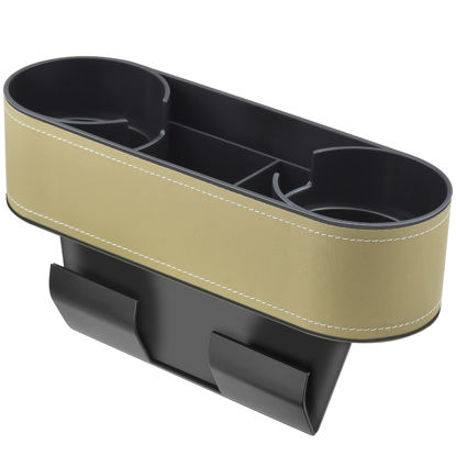 Picture of iokone Coin Side Pocket Console Side Pocket Leather Cover Car Cup Holder Auto Front Seat Organizer Cell Mobile Phone Holder (Slim-Beige)
