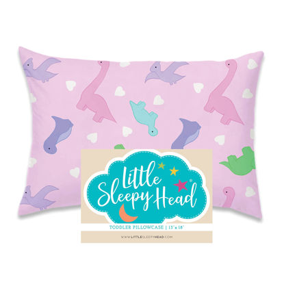 Picture of Little Sleepy Head Toddler Pillowcase, 100% Cotton & Hypoallergenic Pillow Case for Toddler Pillow, Snug Fit Envelope Pillowcase, 13x18 Pillowcase, Pilllow Sold Separately (Dinosaurs Pink)