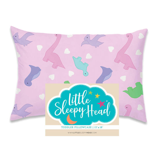 Picture of Little Sleepy Head Toddler Pillowcase, 100% Cotton & Hypoallergenic Pillow Case for Toddler Pillow, Snug Fit Envelope Pillowcase, 13x18 Pillowcase, Pilllow Sold Separately (Dinosaurs Pink)